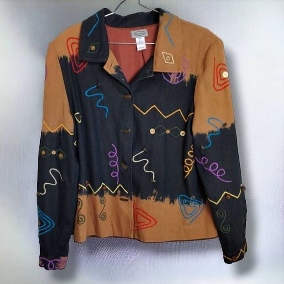 Vtg Stonebridge Womens Jacket‎ Sz XL Tan Black Buttons Decor Western Outdoors - Picture 1 of 14
